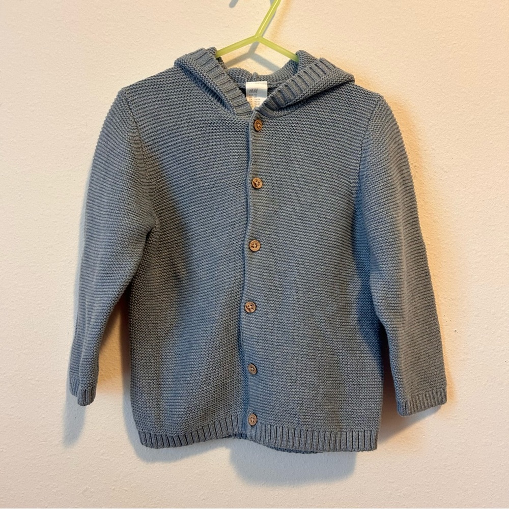 H&M Kids 2T Cozy Blue Knit Hoodie with Ears Sweater